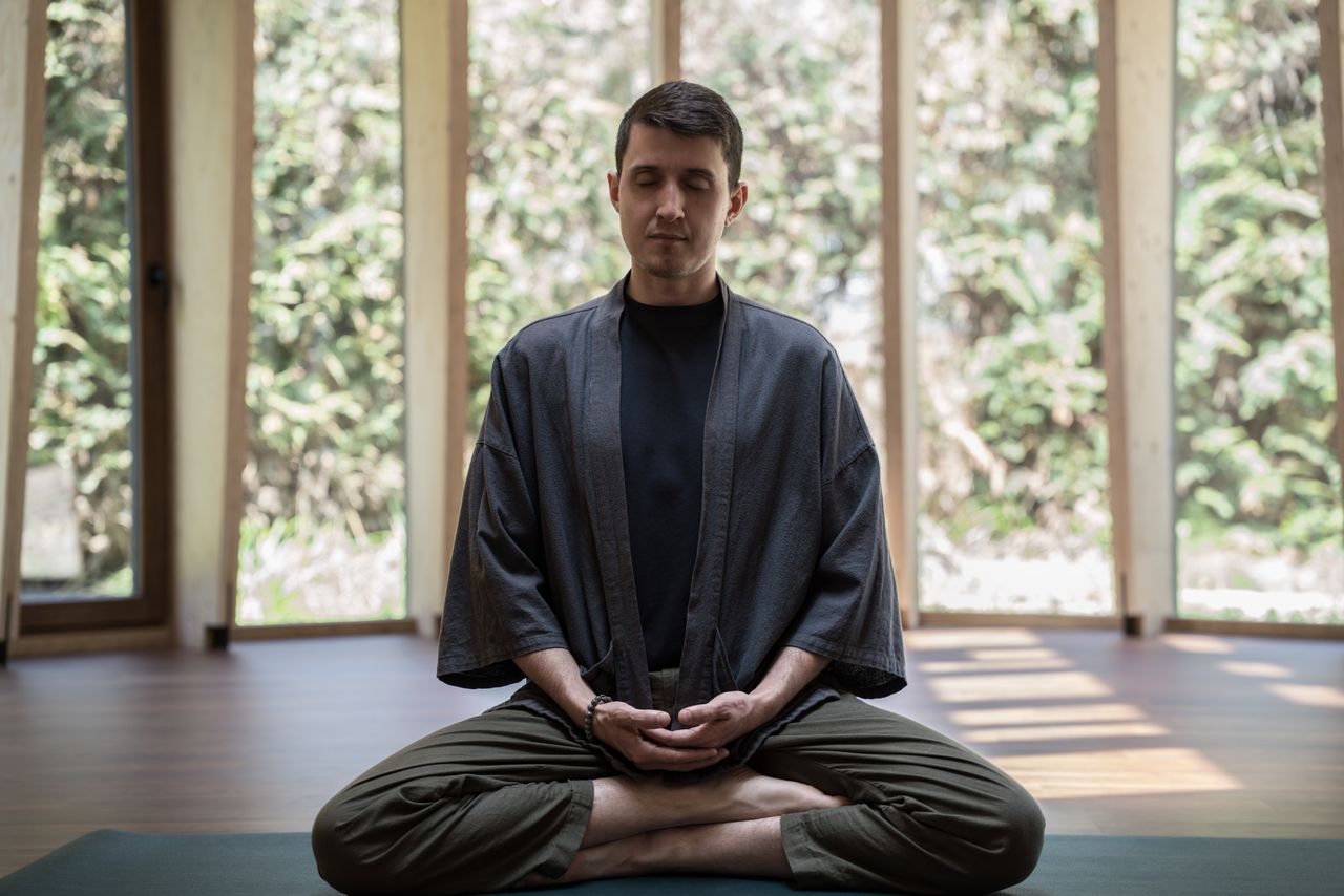 Seated meditation in the wooden studio